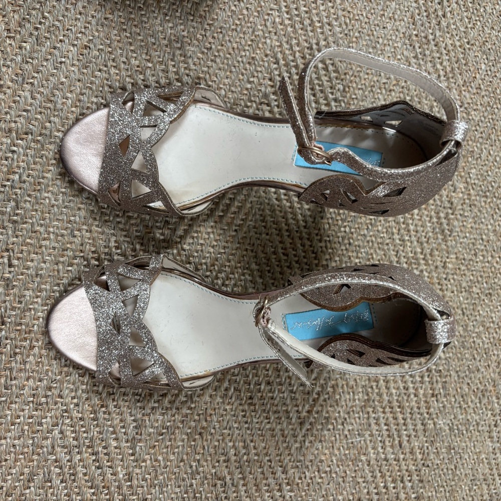 Betsey Johnson Silver Heels with Ankle Strap and Open Toe